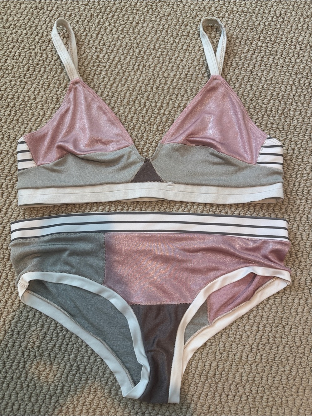 Xirena Colorblock Pink & Gray Bikini Set